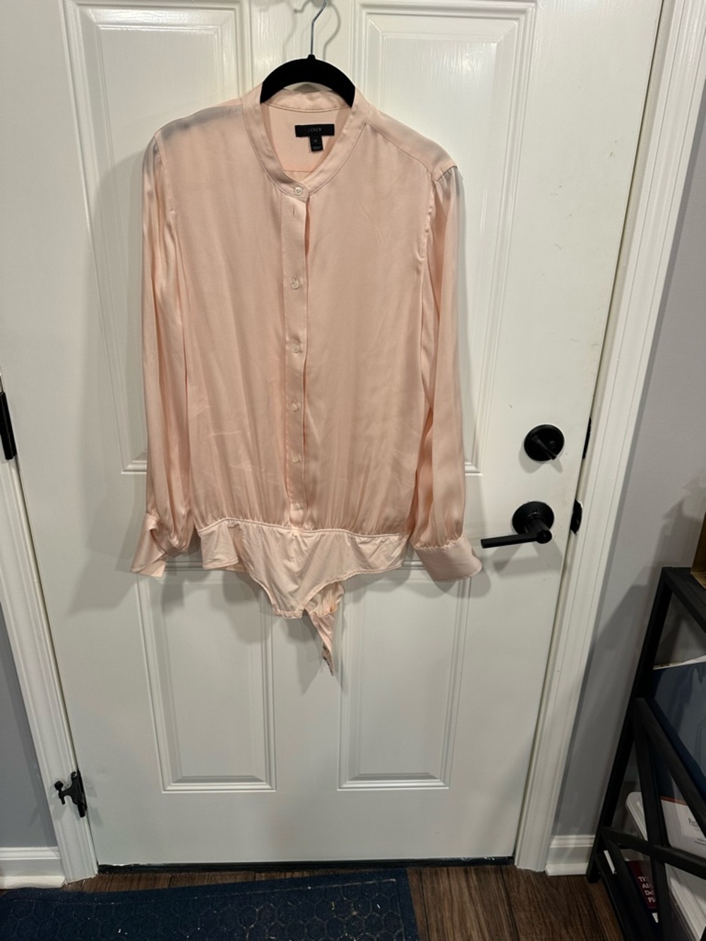 J. Crew Pale Blush Silk Button-Front Bodysuit Blouse